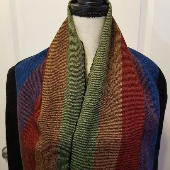 Cashmyarn By Berkshire Colorful Striped Scarf With Fringe Acrylic - Picture 2 of 8